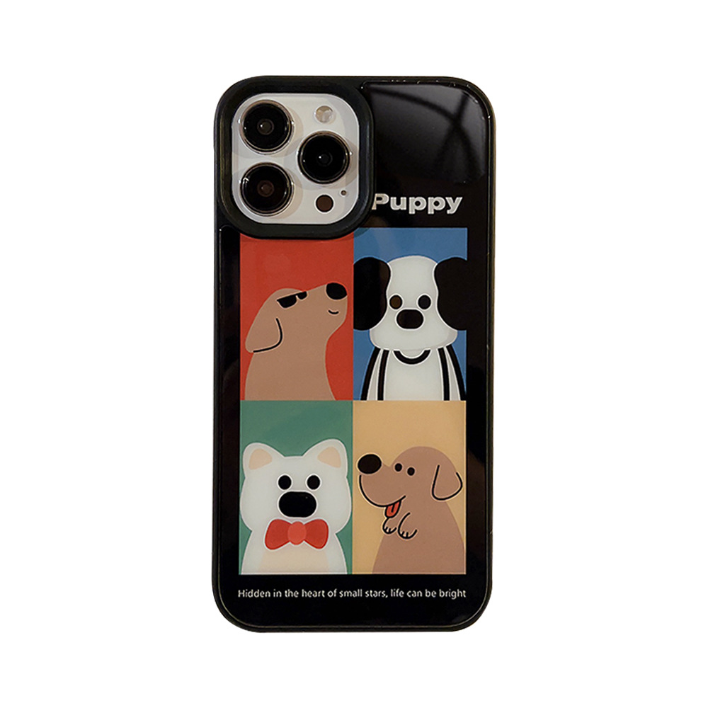Cinghia appesa con illustrazione di cane adatta per Apple 14 ProMax Phone 15 Custodia in vetro per iPhone 13 con cartoni animati alla moda 11_voghion.com