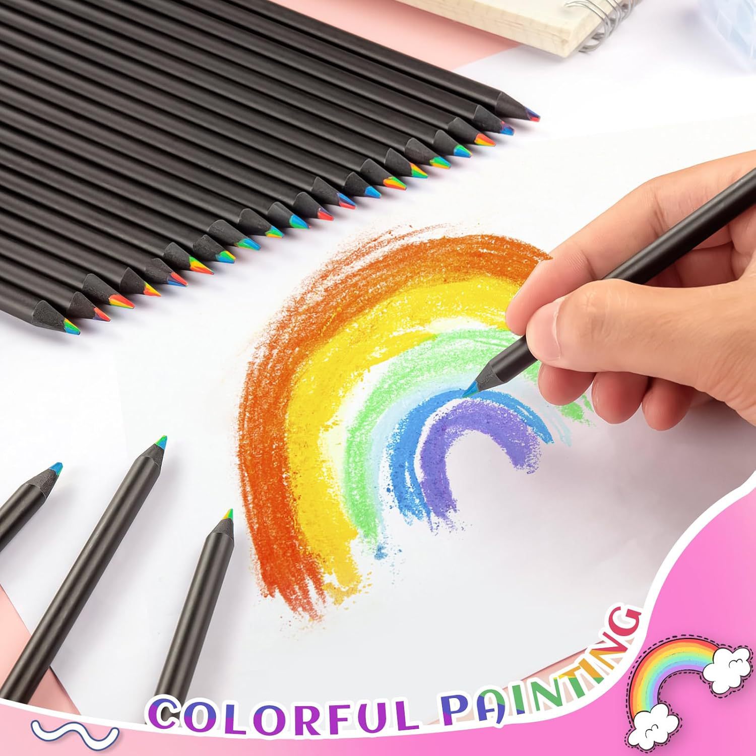 Rainbow Pencil Black Wood Seven Color Little Red Riding Book Same Graffiti Gradient Color Children Primary and Secondary School Students Opening School Painting Colored Pen