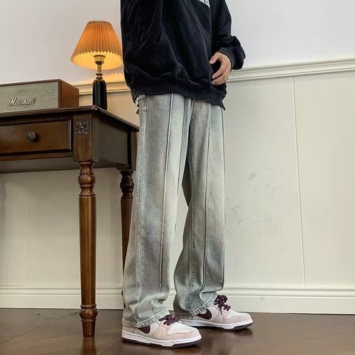 Urban Style Spring 2025 Personality Letter Denim Jeans Hip-Hop Instagram Trendy High Street Fashion Cool Streetwear Long Pants