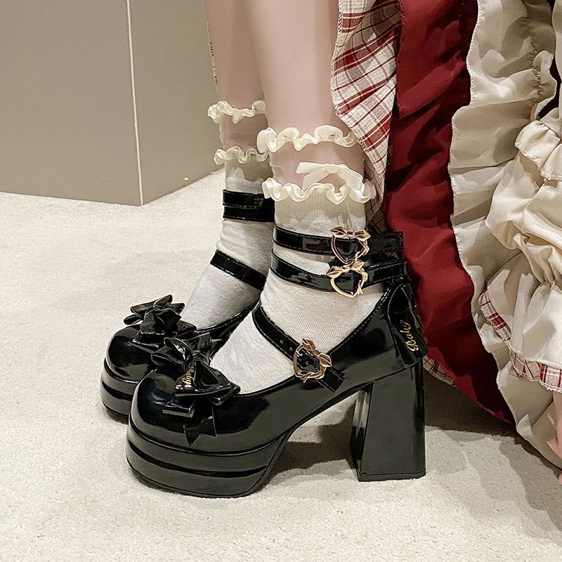 Lolita Shoes Lolita Round-Toe Cute Japanese-Style Elegant High Heels Sweet Mary Jane Waterproof Platform White Shoes