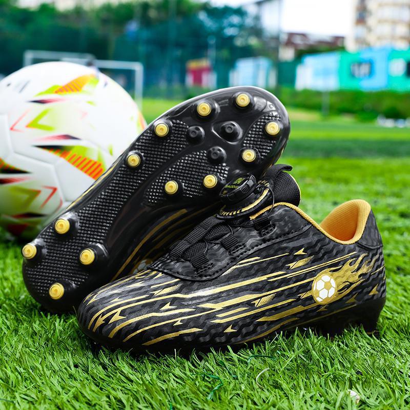 Tenis de Fútbol Infantil con Botón Giratorio de Cuero y TPR para Campo Deportivo