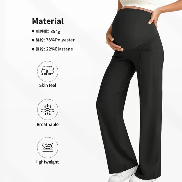 European and American Style Maternity Pants for Autumn and Winter, Long, Belly-Supporting, Non-Constricting, Wide-Leg, High-Waisted, High-Elastic, Breathable, Straight-Leg Maternity Pants