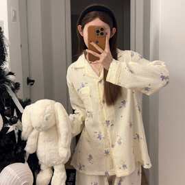 油画感碎花翻领婴儿棉纱睡衣 软糯亲肤可外穿家居服