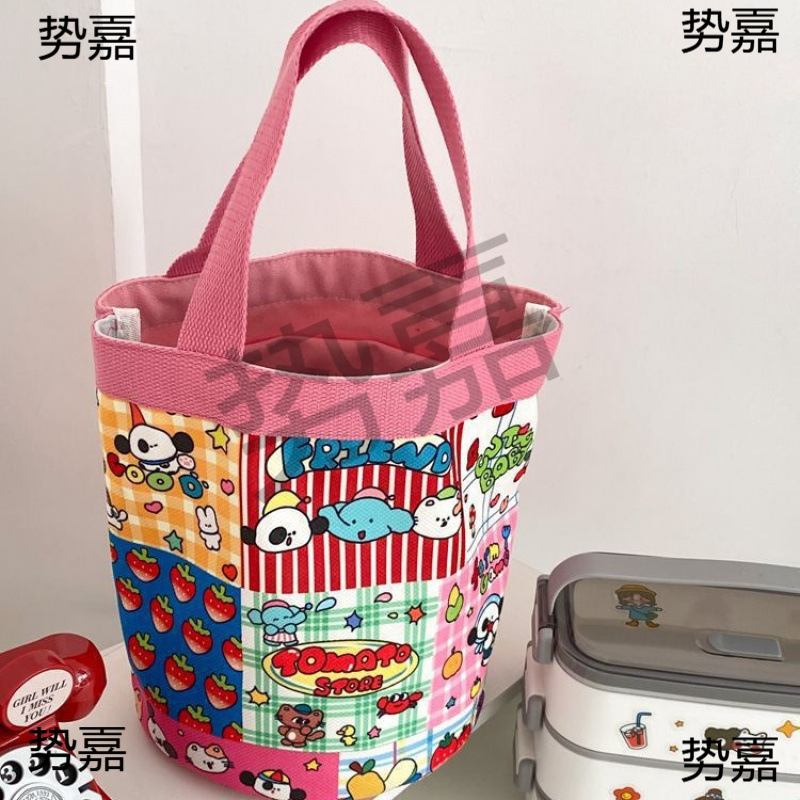 可爱插画水桶手提韩风少女心妈咪便当袋上班小拎包童趣涂鸦帆布包|undefined