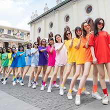 不一样的闺蜜t恤女多人糖果色六七八九彩色姐妹装宽松半袖团服