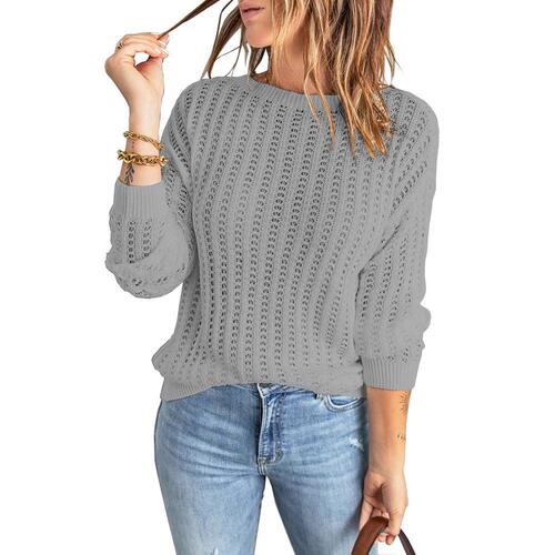 Women's Knit Round Neck Laced Top - Fall/Winter New Collection from Europe and America