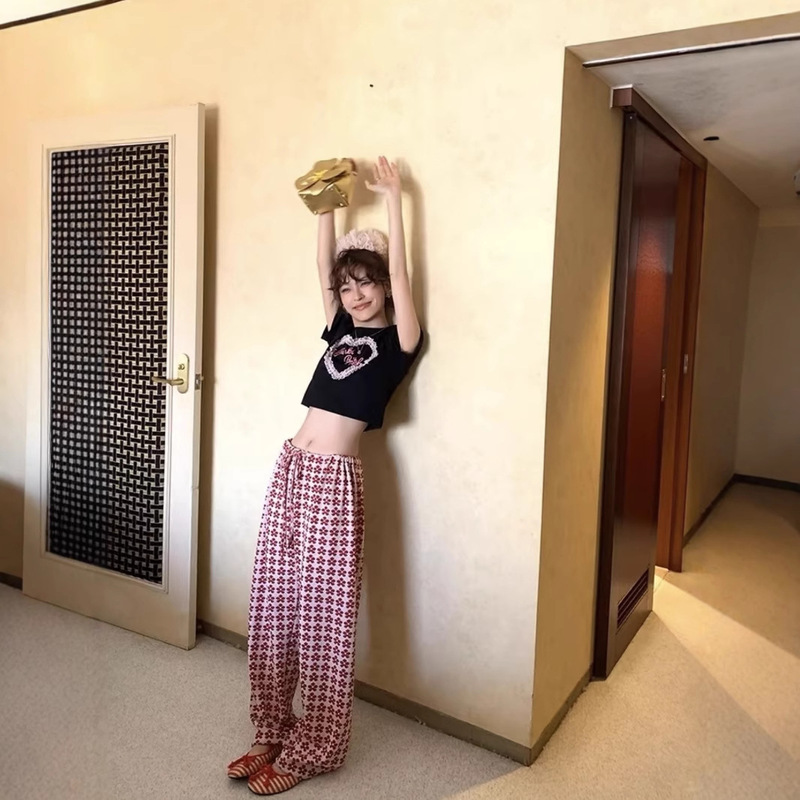 Summer Beach Pants, Ice Silk Stripesd Wide-Leg Pants, Drapedy High-Waisted Drawstring Straight Printed Casual Pants, Women's Anti-Mosquito Pants