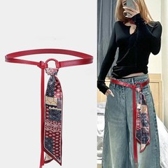 红色丝巾腰带女美式复古配牛仔裤高级感系带腰绳配饰细皮带配裙子