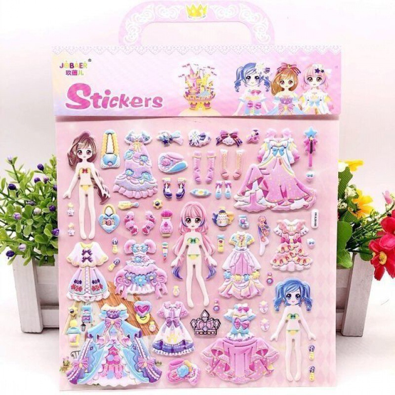 Children's Princess Dress-Up Stickers for Girls to Change Clothes Single and Double-Layer Stereo Bubble Cotton Stickers Dress-Up Stickers Reward Children's Princess Dress-Up Stickers for Girls to Change Clothes Single and Double-Layer Stereo Bubble Cotton Stickers Dress-Up Stickers Reward