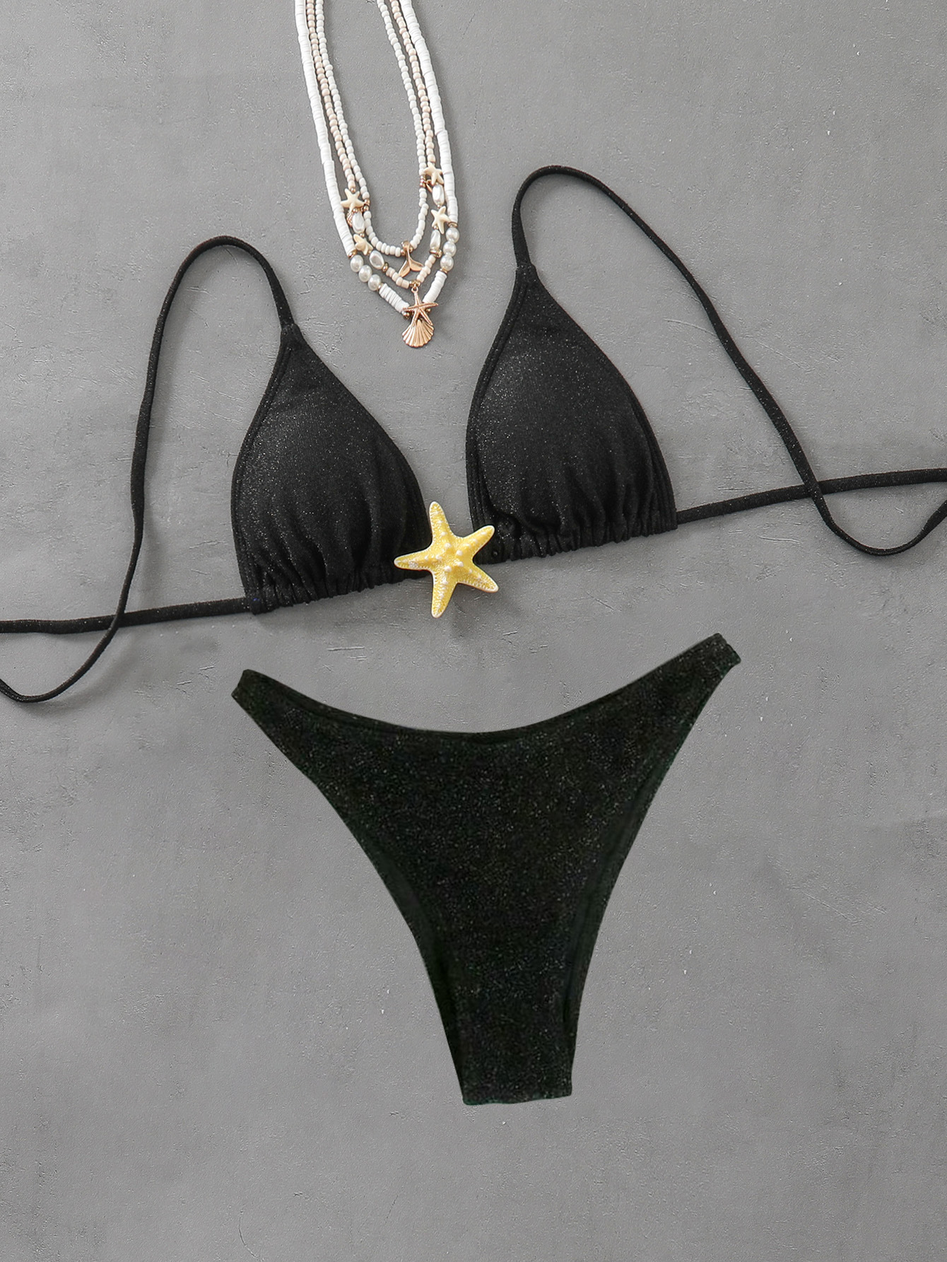 Solid Color Pattern Women's Solid Color Starfish 2 Pieces Set Bikinis Swimwear