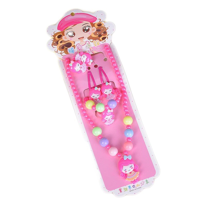 New Foreign Trade Children's Jewelry Set Girls Cute Princess Pearl Necklace Hair Card Children's Day Gift