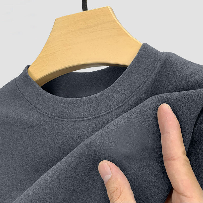 Fabricante de origen camiseta de manga larga de terciopelo de doble cara para hombre de cuello medio cuello medio alto otoño e invierno terciopelo alemán con camisa de fondo de otoño de color sólido