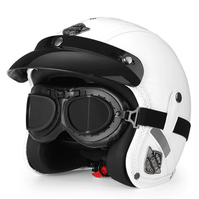 Motosiklet dəbilqələri — Vehicle Safety Helmet - m-milky-white-leather-glasses-free-hat-brim-face-towel