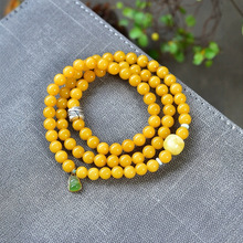 天然鸡油黄蜜蜡三圈手串 老蜜蜡diy设计 5毫米简单大方款随机发货