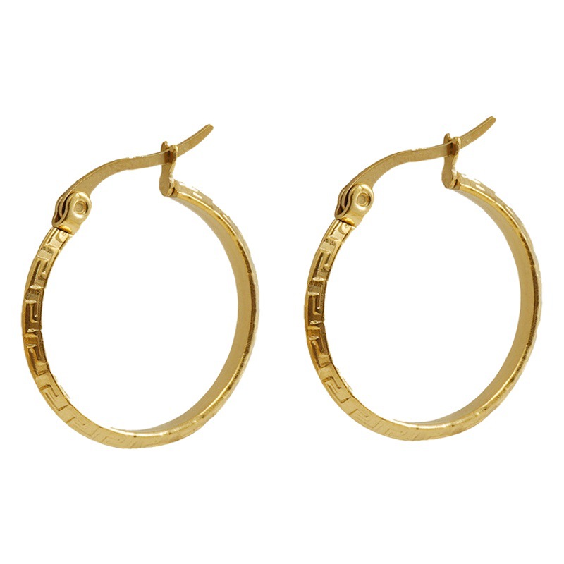Cruz-frontera 18K oro titanio acero Gran Muralla patrón hebilla pendientes de moda de las mujeres simples pendientes de acero inoxidable pendientes al por mayor