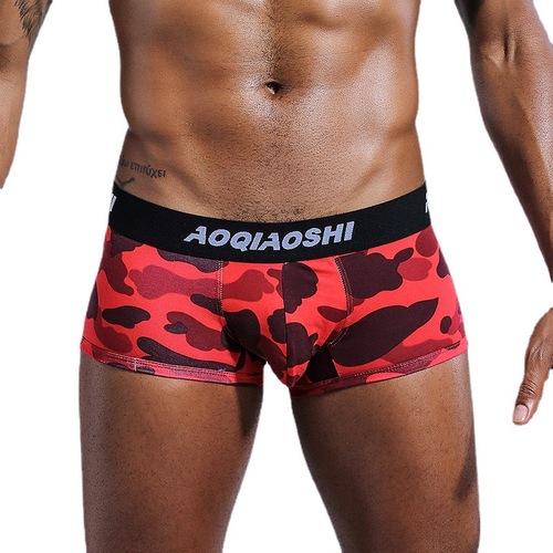 New men's boxer briefs, cotton camouflage fashion print, double layer U convex large pouch sexy low waist underwear wholesale