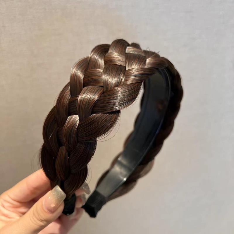 Banda de Pelo trenzado de torsión ensanchada peluca diadema femenina pelo artificial antideslizante banda de pelo trenzado de cinco hilos engrosada trenza de espina de pescado de ala ancha