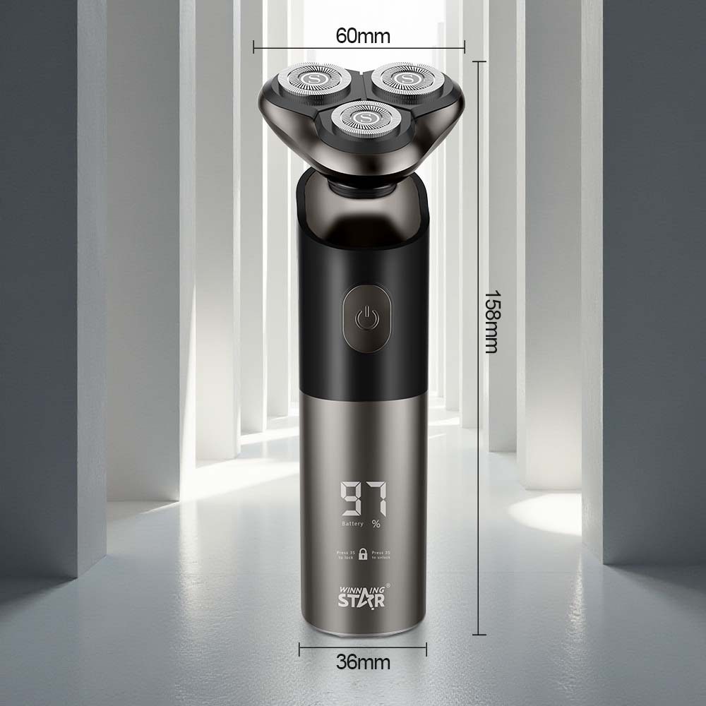 Winning Star Home impermeable pantalla digital inteligente recargable portátil de larga duración afeitadora eléctrica de 3 cabezas