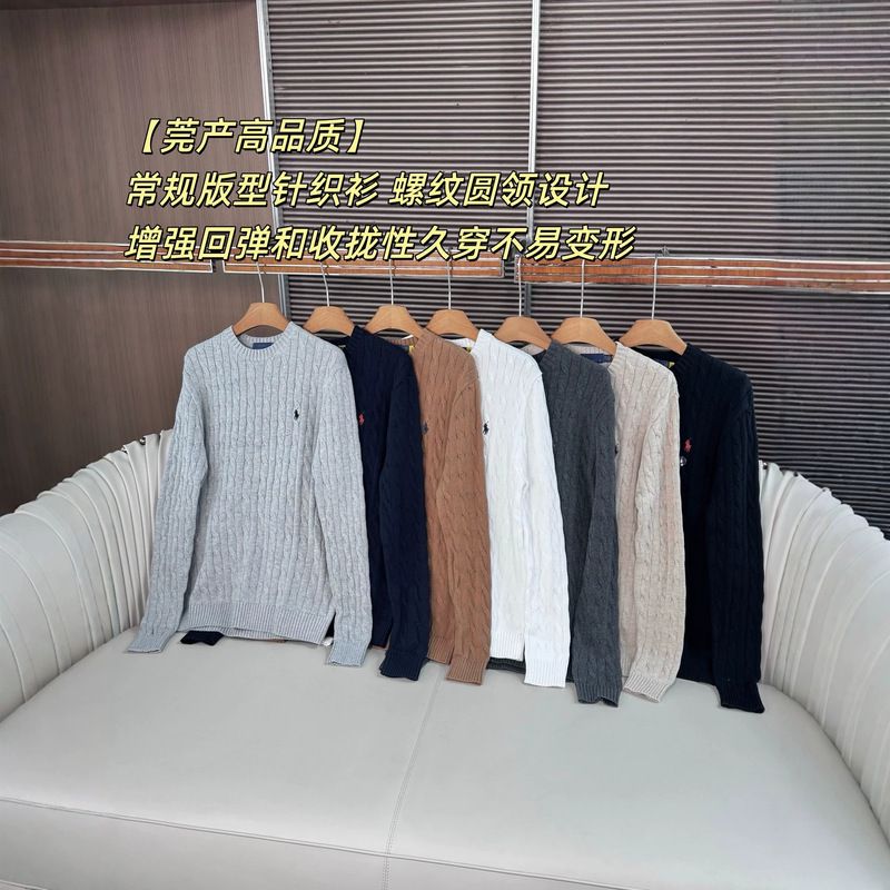 Wanxiang Pure Original Rl Ralph 27 New Horse Embroidery French Retro Cable Knit Men's Round Neck Sweater