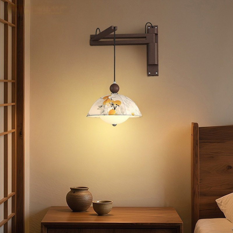 Song-Style Aesthetic Wall Lamp Bedroom Bedside Swing Arm Lamp Medieval New Chinese Style Creative Atmospheric Corridor Staircase Wall Lighting