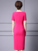 Rose Red Triacetic Acid Dress Summer 3D Flower Chicken Heart Neck Short Sleeve Wrap Hip Skirt