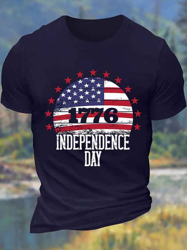 Foreign Trade Cross-Border European and American European Size Large Size Men's 1776 Independence Day July 4Th Cotton Casual Letter T-Shirt