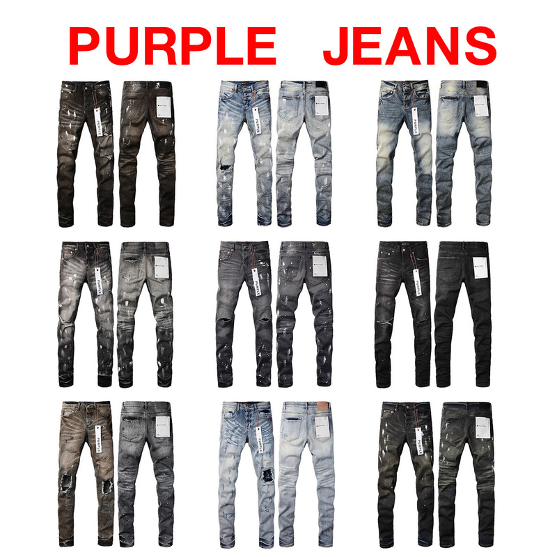 European and American Trendy Brand Purple Limited Purple Jeans, Street Hip-Hop Ripped and Distressed Jeans