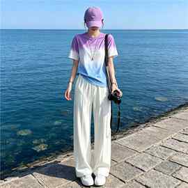 深圳南油渐变色短袖上衣阔腿裤两件套夏季休闲显瘦松弛感套装女