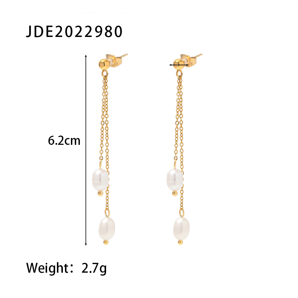 Fashion Geometric Stainless Steel Drop Earrings Gold Plated Pearl Stainless Steel Earrings