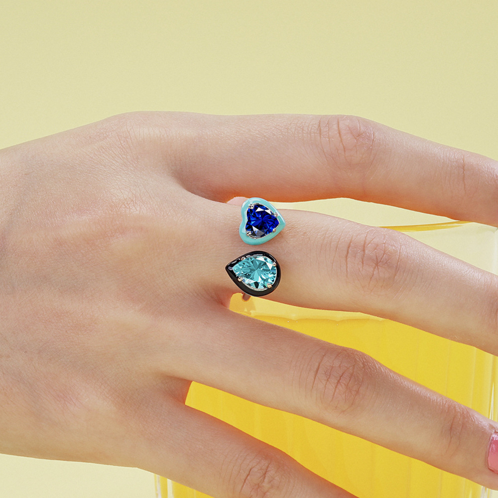 Lady Heart Shape Sterling Silver Plating Rhinestones Open Ring 1 Piece