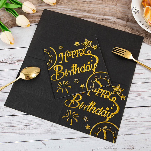 Happy Birthday Bronzing Black Theme Birthday Decoration Square Tissue Party Party Layout Napkin Wholesale