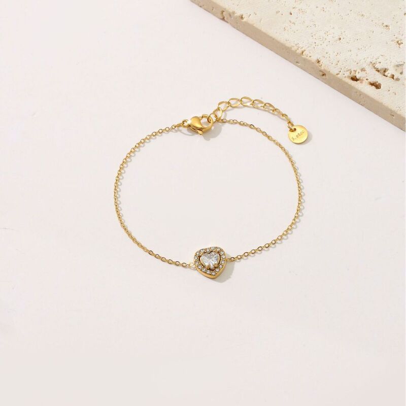 INS style exquisite ultra-thin chain bracelet 18K gold plated stainless steel square pendant cubic zirconia bracelet female jewelry