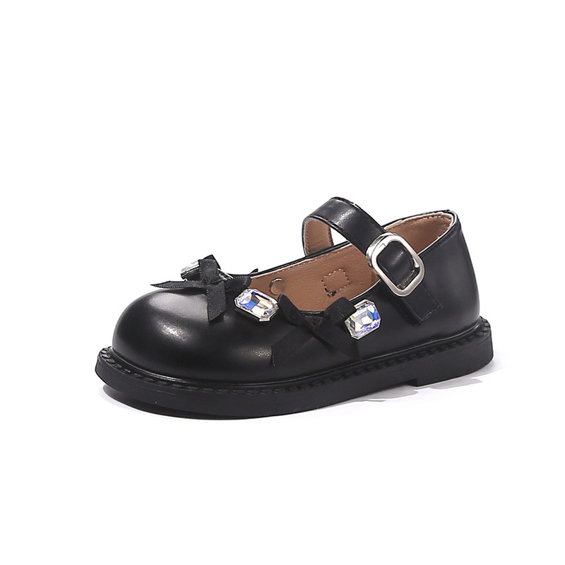 Zapatos de cuero de niñas primavera y otoño nuevos zapatos coreanos de princesa de arco de niñas con suela suave de diamante de moda zapatos de baile