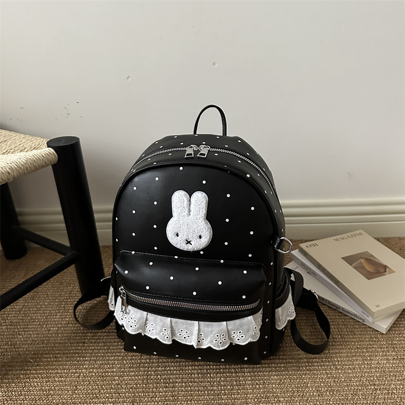 Nuevo variante lindo cordón ondulado dulce punto ondulado de color sólido pequeño conejo de viaje de estilo coreano mochila de viaje para mujeres
