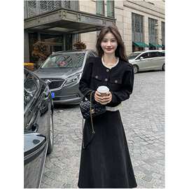 温柔系穿搭时尚小香风套装长裙女春秋新款显瘦气质两件套连衣裙子