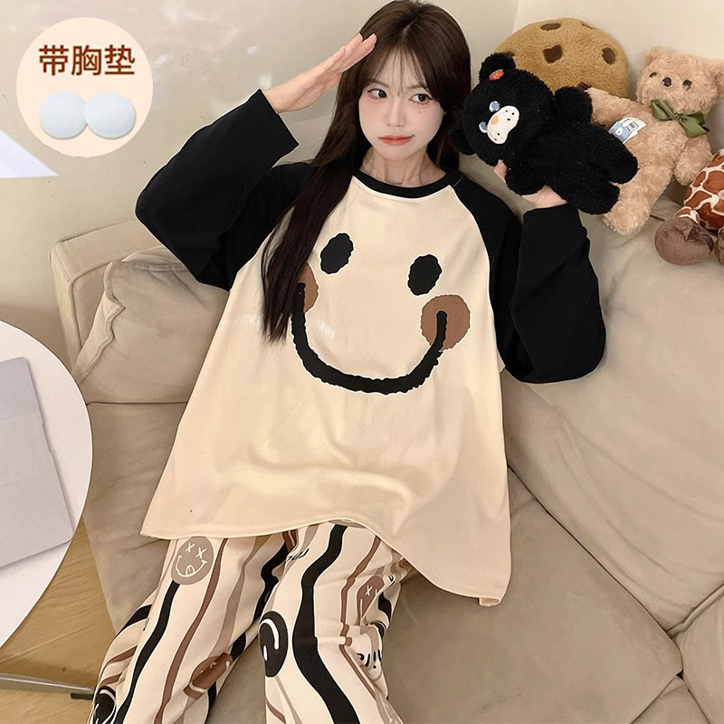 Princess Style Sweet Spring and Autumn Pajamas Women's Suit with Breast Pads and Bra-Free Home Clothes Internet Celebrity Girl Suit