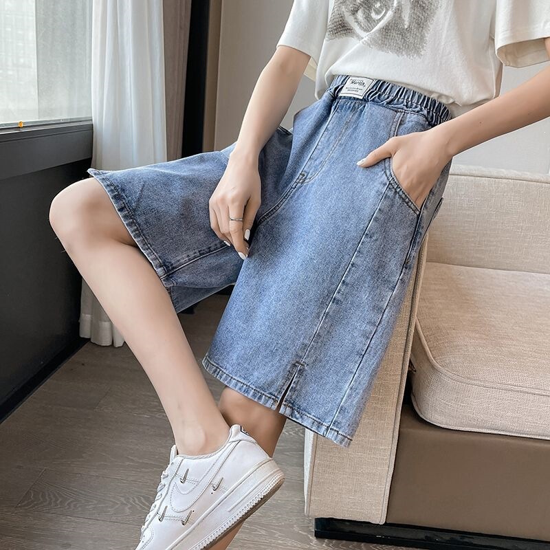 Plus-Size Women's Denim Shorts for Summer, Mid-Length, Thin, Loose Fit, High-Waisted, Slimming, Wide-Leg, Extra Large 100kg Plus-Size Women's Denim Shorts for Summer, Mid-Length, Thin, Loose Fit, High-Waisted, Slimming, Wide-Leg, Extra Large 100kg