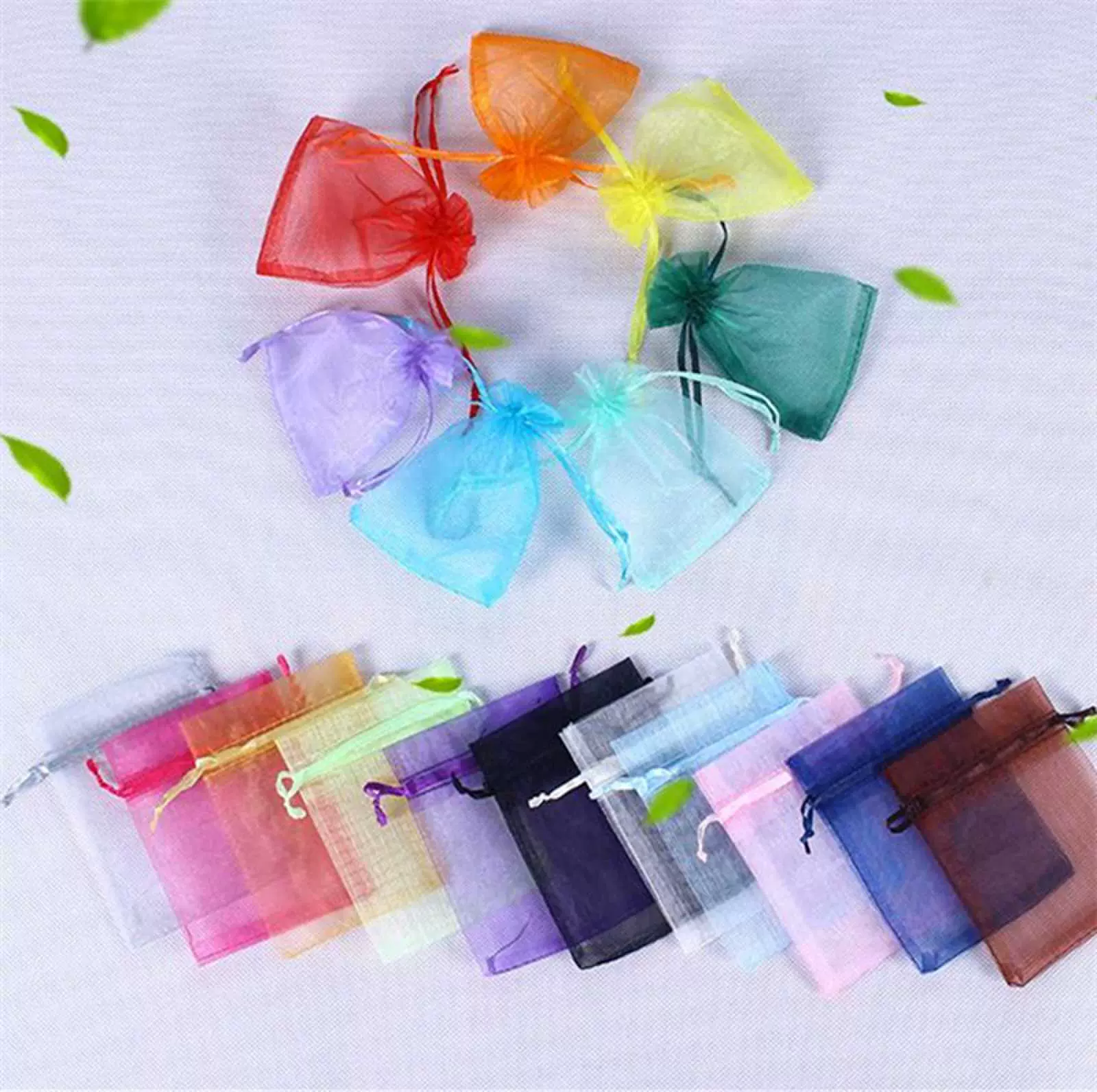 素色透明欧根纱袋束口礼品纱袋饰品首饰包装纱袋现货批发可印LOGO