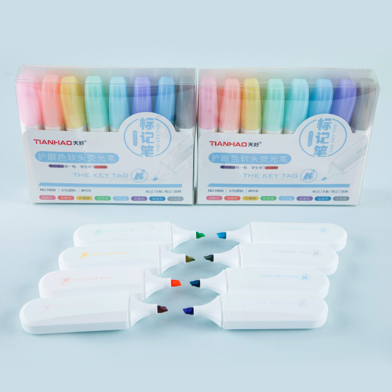 Color H992-8 protección ocular cabeza suave resaltador estudiante escuela suministros graffiti pintura multicolor diario pluma resaltador