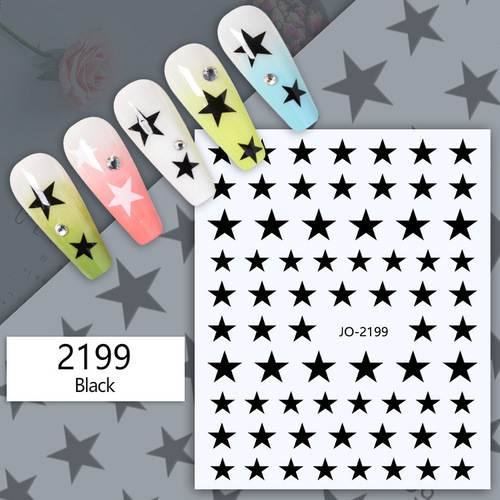 Cross-border supply manicure stickers nail stickers five-pointed star 12 repackable set hollow inkjet stickers star stickers