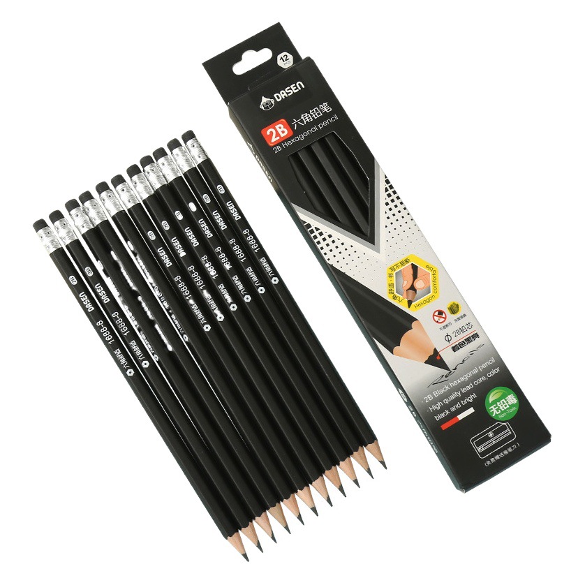 Lápices negros 2B con borradores, juego de 12 unidades, ideales para exámenes de estudiantes, lápices de sombreado, bolígrafos para reuniones de oficina, venta al por mayor.