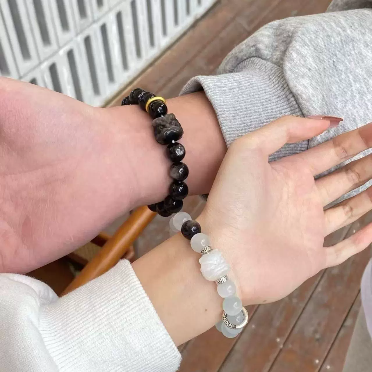 黑曜石醒狮手串银曜石陨石手串情人节礼物本命年情侣款手饰