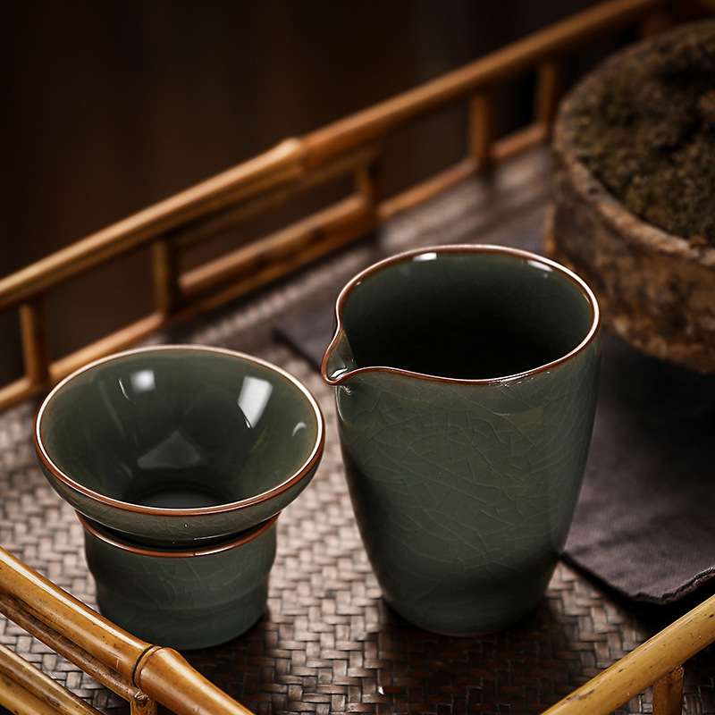哥窯茶具公杯茶海公道杯茶漏紗網過濾裂紋開片單公杯組合中式家用