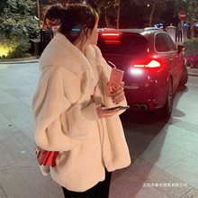 秋冬羊羔毛仿皮草毛绒绒外套女年轻中长款仿獭兔毛连帽宽松大衣