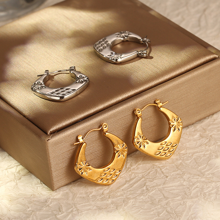 Pendientes de acero inoxidable cuadrados geométricos de moda europea y americana de moda simple de alto grado de lujo 18K pendientes de mujer