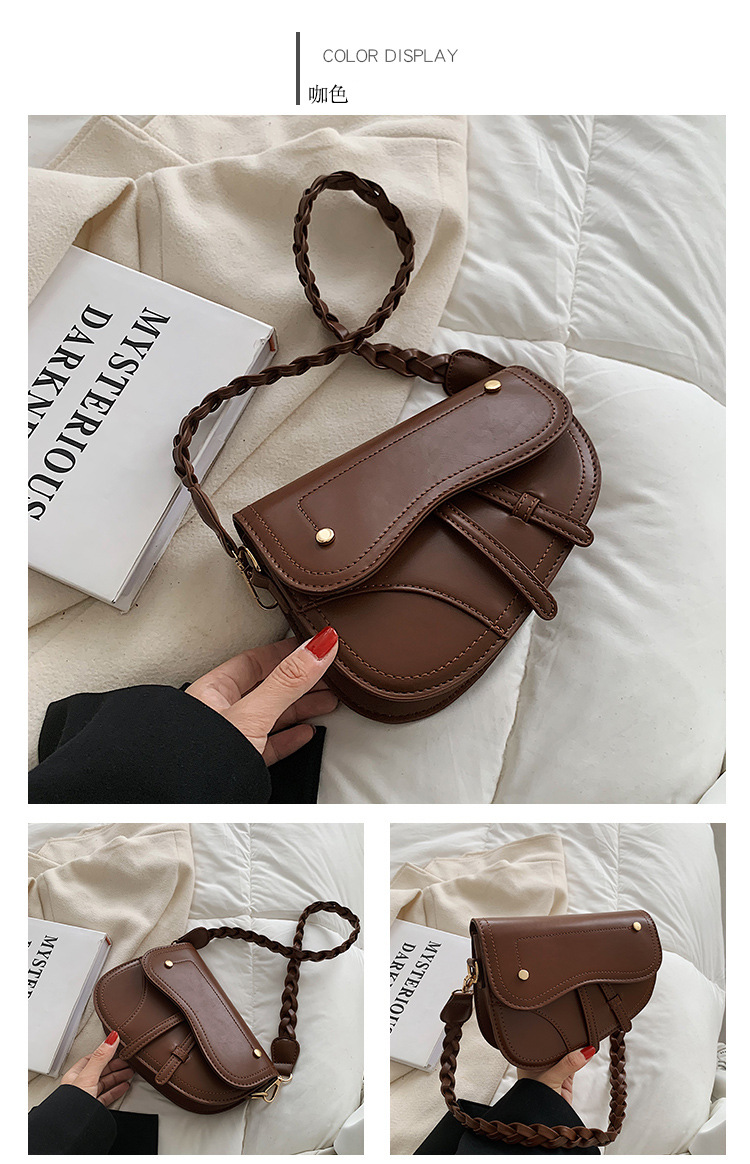 Fashion Casual Twist Small Saddle Bag New Wide Shoulder Strap Commuter Single Shoulder Messenger Bag display picture 14