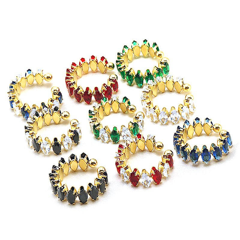 Europe and the United States cross-border popular stainless steel inlaid horse eye zircon ring Fashion Women's diamond claw chain open geometric ring