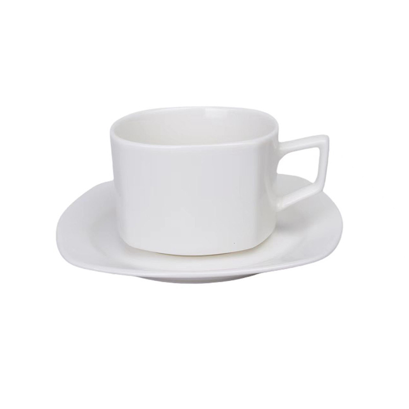 220ml Ceramic Cups and Saucers, Various Shapes of White Body Coffee Cups and Saucers, Customizable Logo