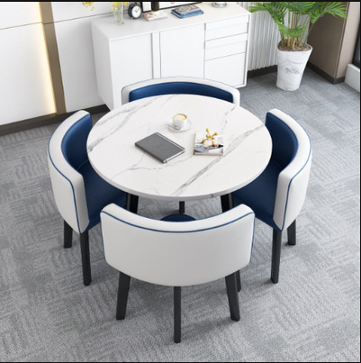 Simple Recepción y negociación pequeña mesa redonda mesa de recepción negociación reunión mesa de invitados y silla traje Oficina área de descanso mesa y silla combinación