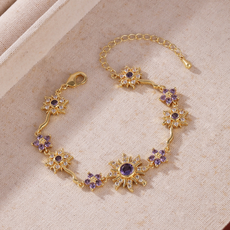 Cross-Border Flower Heart Eight-Pointed Star Sun Zircon Women's Niche Bracelet Cross-Border Trendy Design Personalized Bracelet New Style